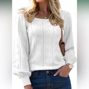 Women’s puff sleeve White Knit Sweater